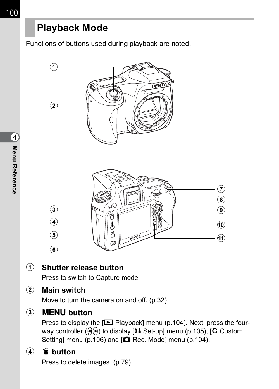 Playback mode | Pentax K100D User Manual | Page 102 / 220