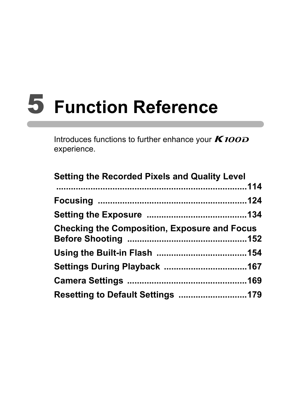 5 function reference, Function reference | Pentax K100D User Manual | Page 115 / 220