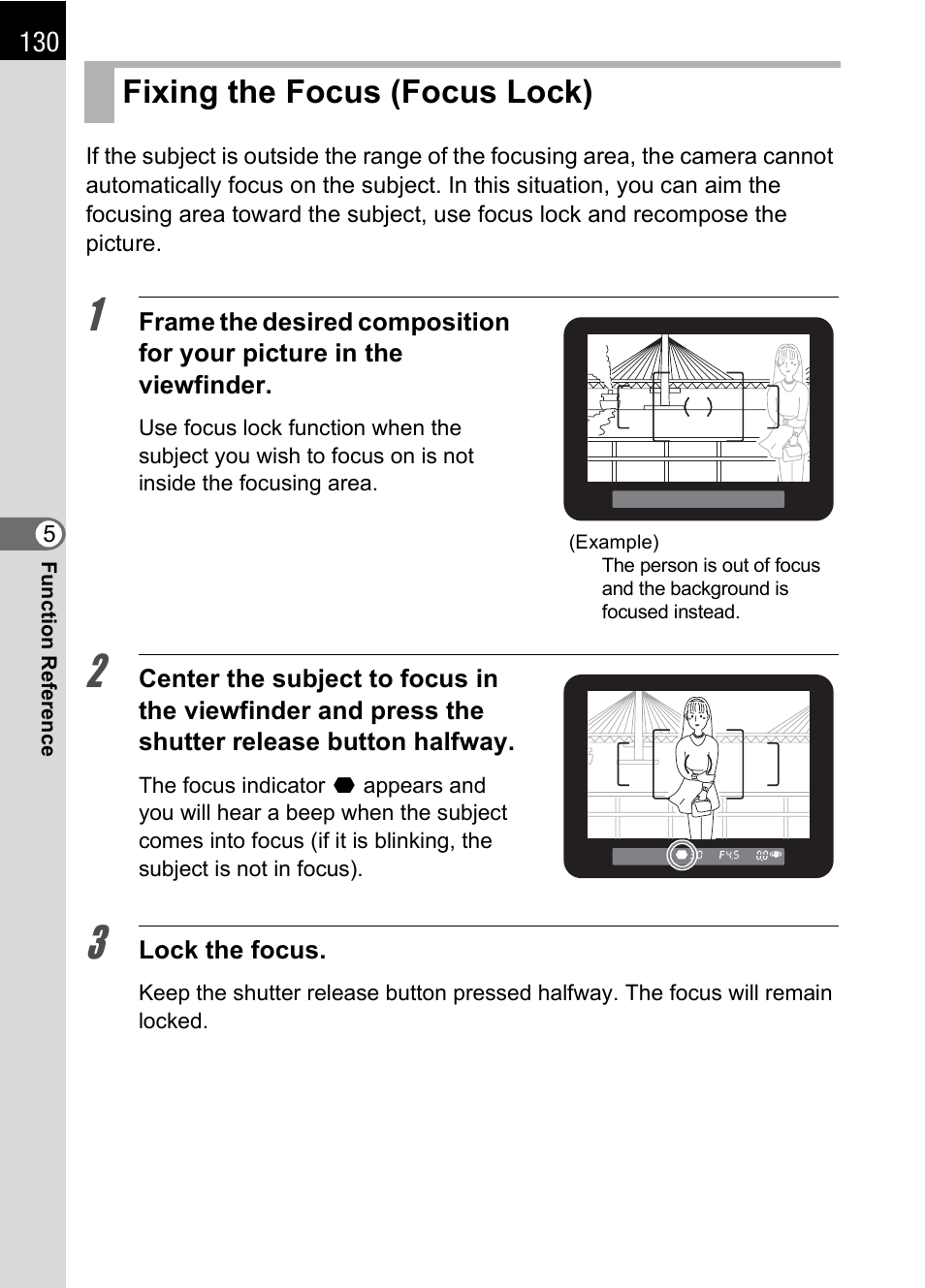 Fixing the focus (focus lock) | Pentax K100D User Manual | Page 132 / 220