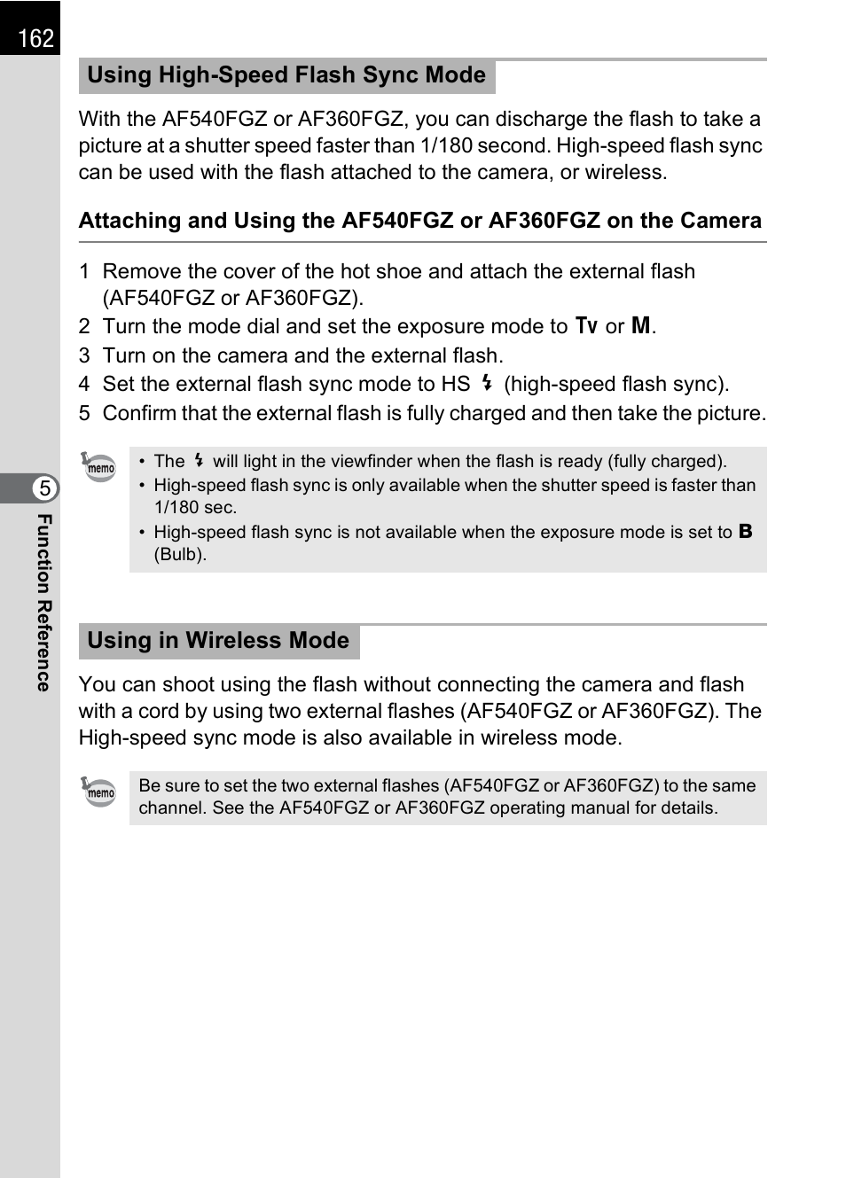 Using high-speed flash sync mode, Using in wireless mode | Pentax K100D User Manual | Page 164 / 220