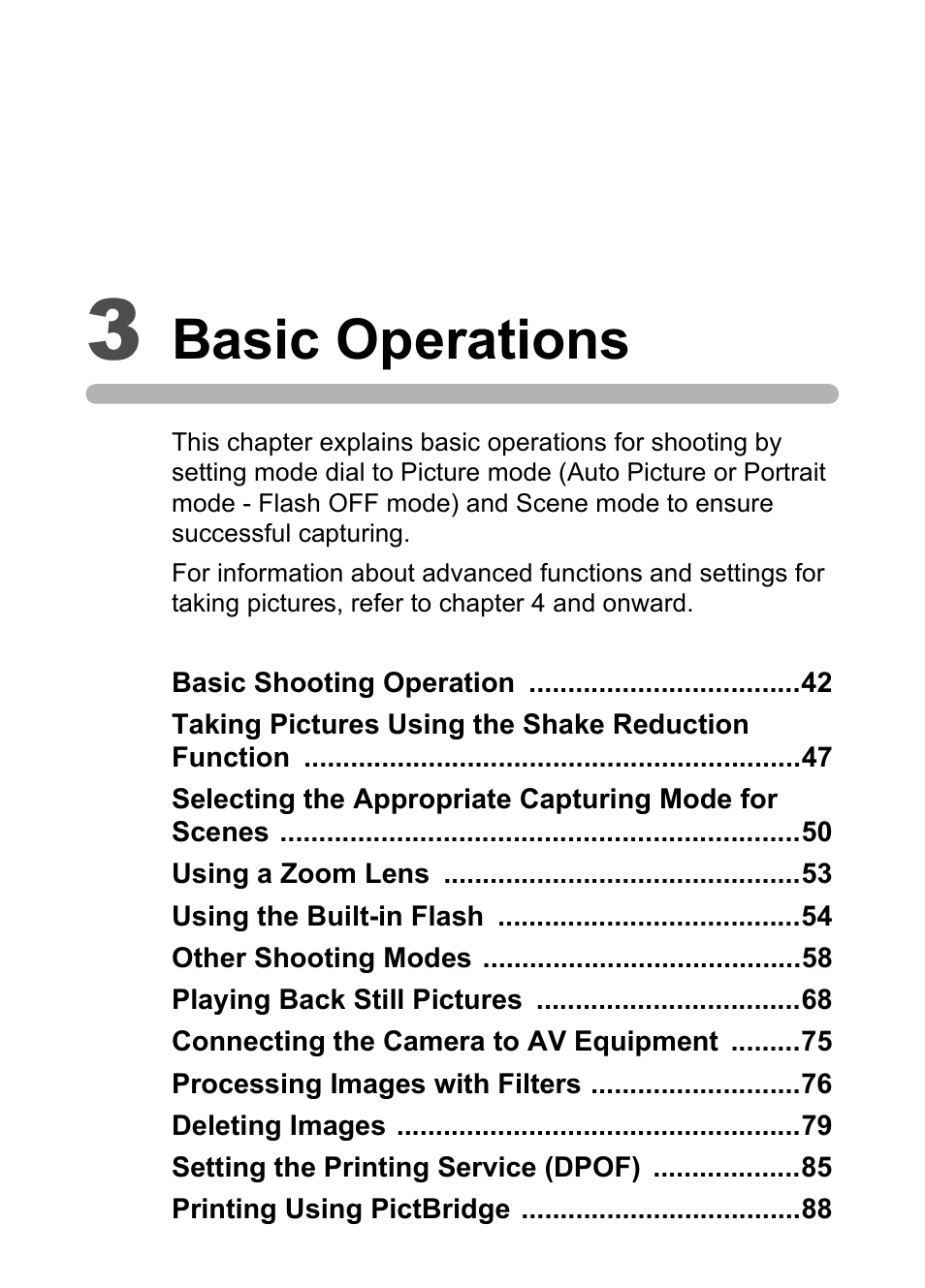 3 basic operations, Basic operations | Pentax K100D User Manual | Page 43 / 220