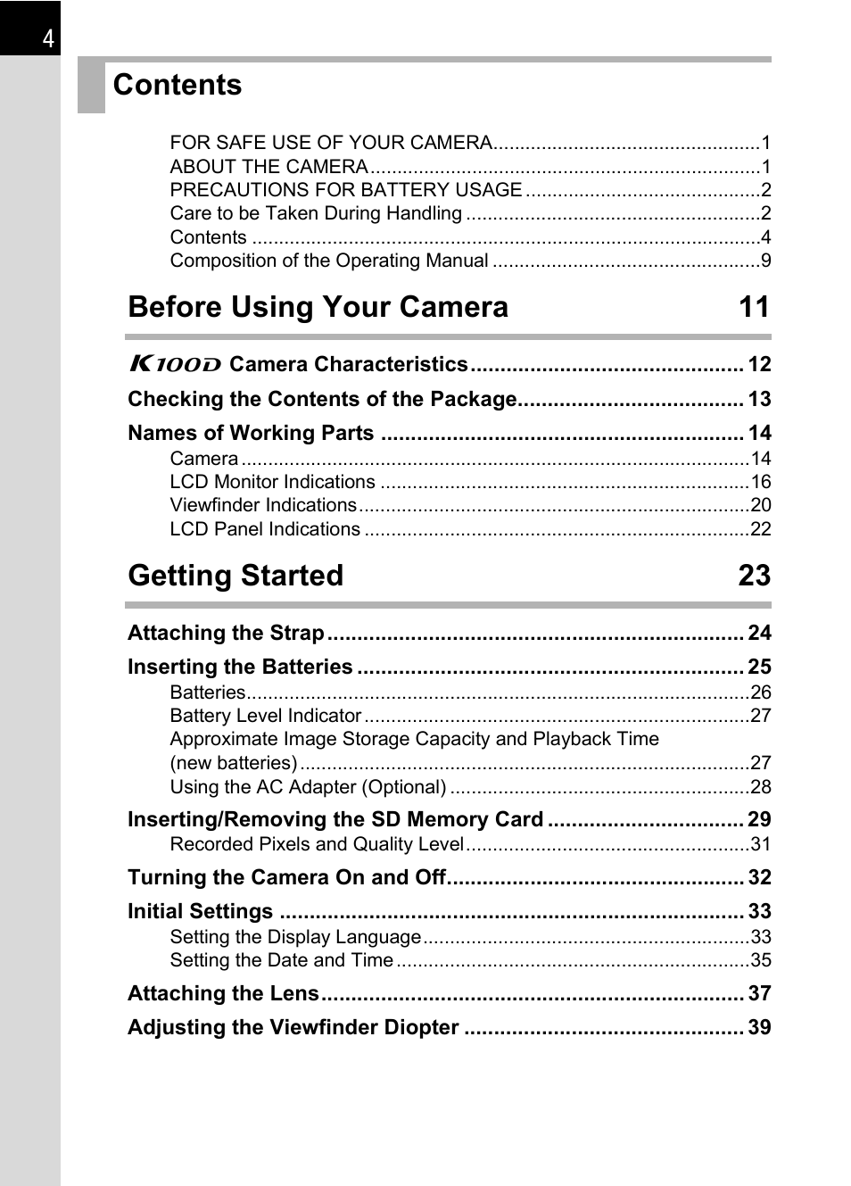 Pentax K100D User Manual | Page 6 / 220