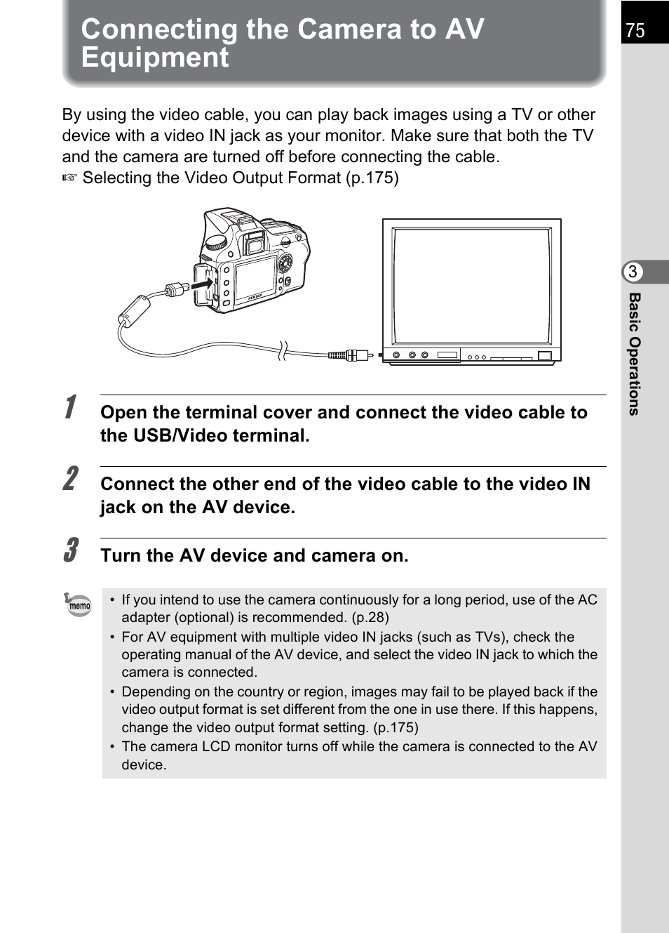 Connecting the camera to av equipment | Pentax K100D User Manual | Page 77 / 220