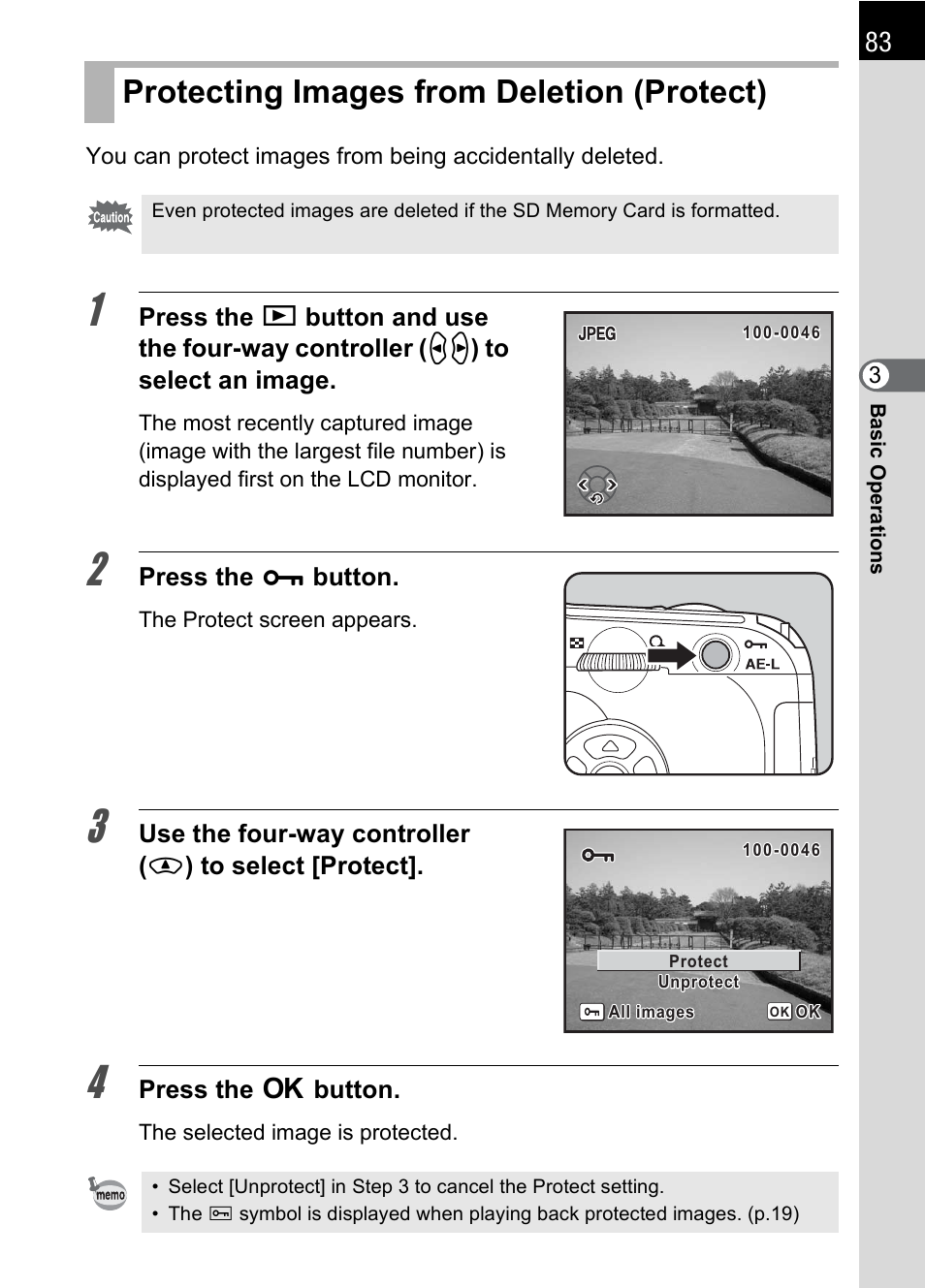 Protecting images from deletion (protect), P.83) | Pentax K100D User Manual | Page 85 / 220