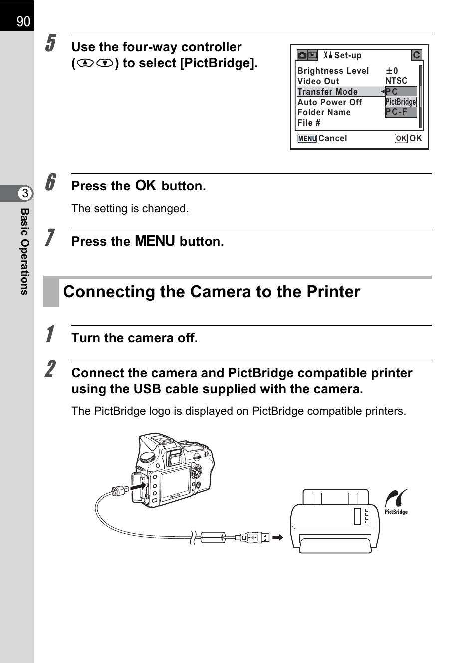 Connecting the camera to the printer, P.90 | Pentax K100D User Manual | Page 92 / 220