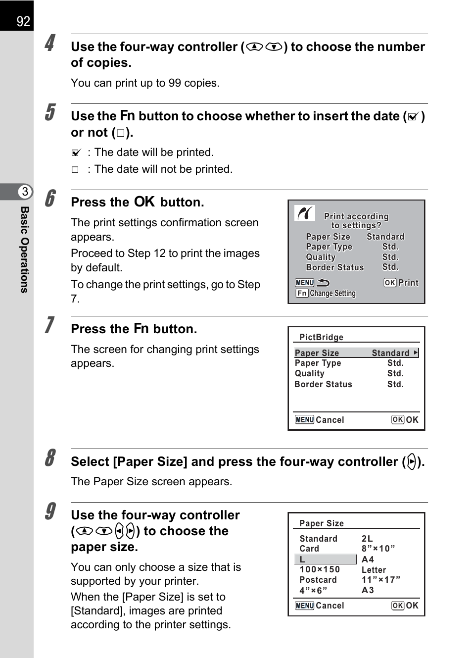 Press the 4 button, Press the { button | Pentax K100D User Manual | Page 94 / 220