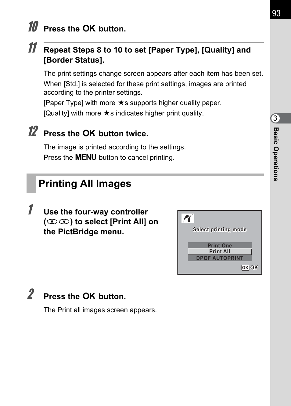 Printing all images, P.93 | Pentax K100D User Manual | Page 95 / 220