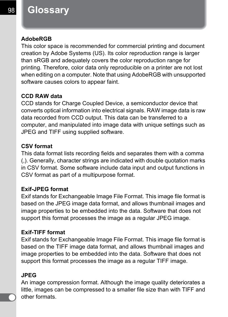 Glossary | Pentax 2.1 User Manual | Page 100 / 104