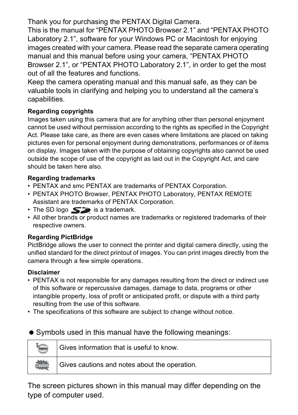 Pentax 2.1 User Manual | Page 2 / 104