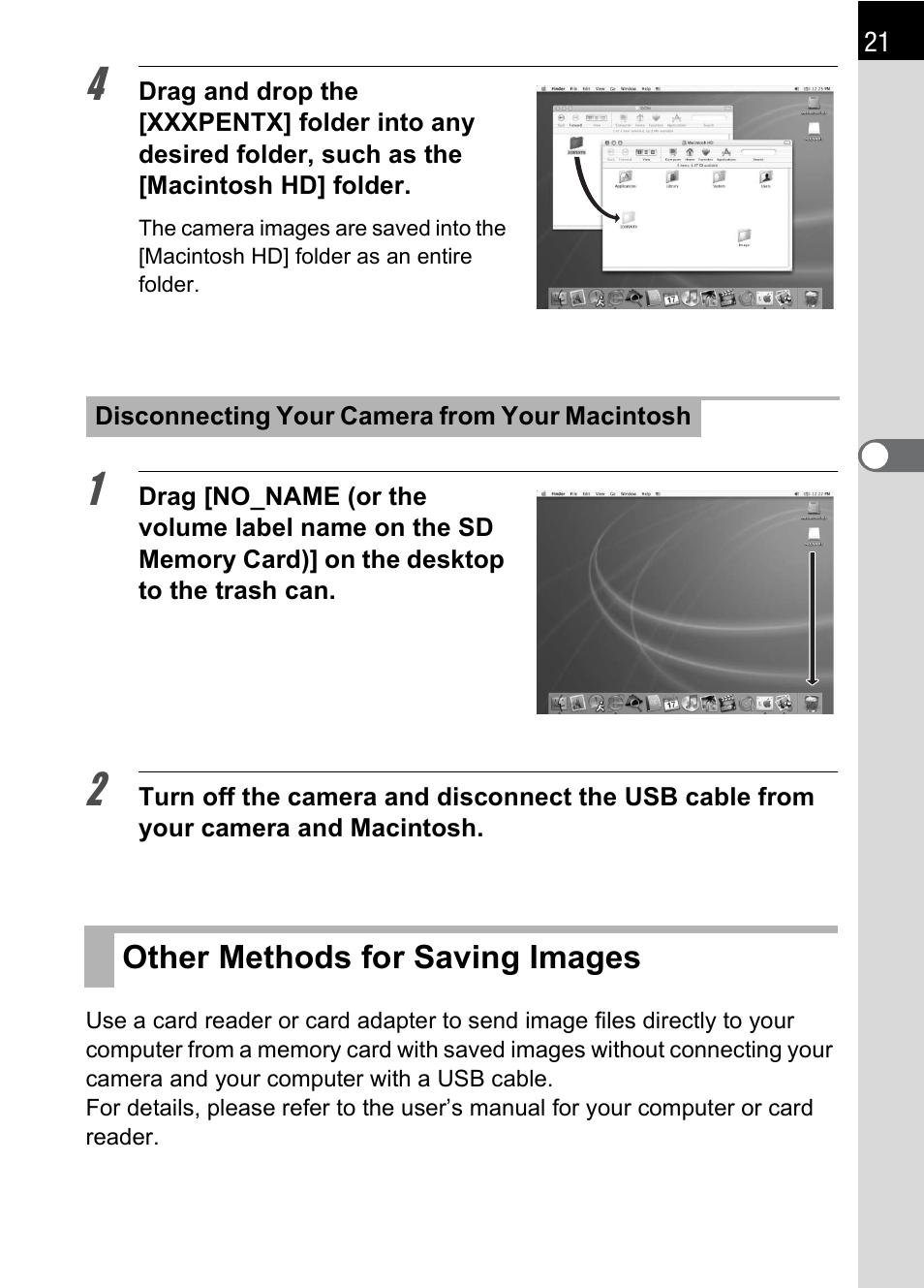 Other methods for saving images | Pentax 2.1 User Manual | Page 23 / 104