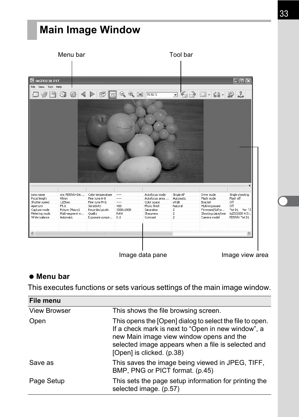 Main image window | Pentax 2.1 User Manual | Page 35 / 104