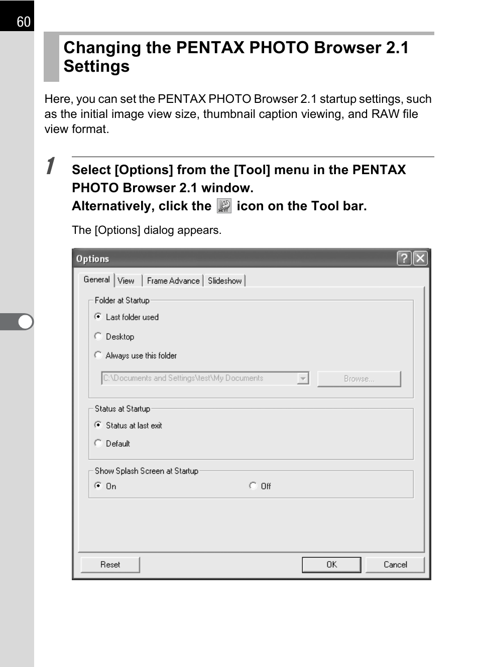 Changing the pentax photo browser 2.1 settings, P.60) | Pentax 2.1 User Manual | Page 62 / 104