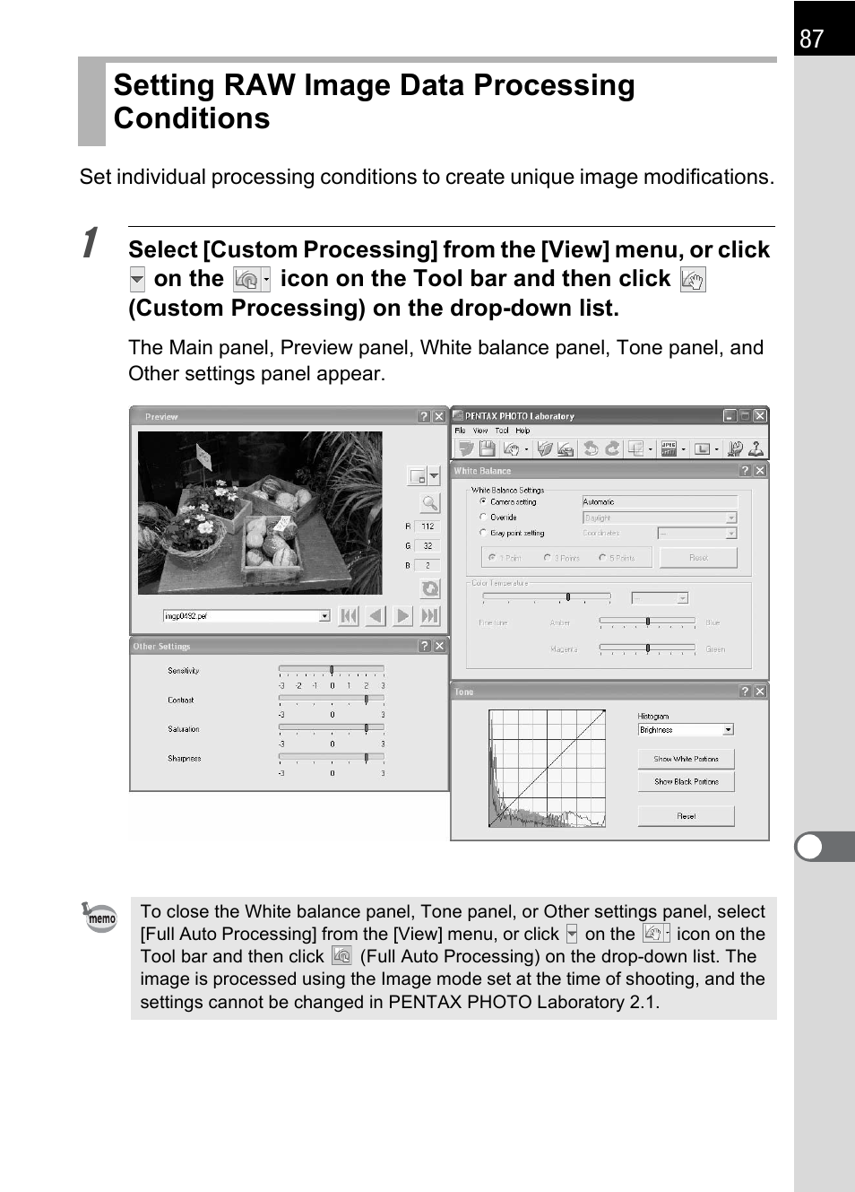 Setting raw image data processing conditions, P.87) | Pentax 2.1 User Manual | Page 89 / 104
