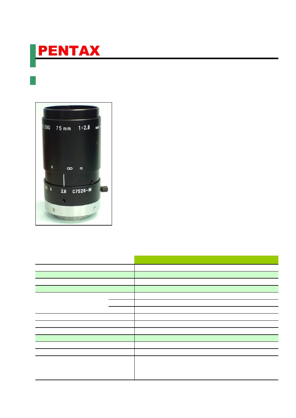 Pentax C7528 User Manual | 1 page