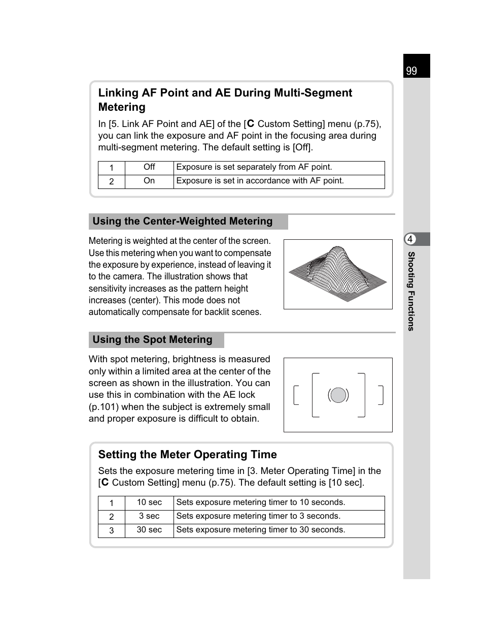 Setting the meter operating time | Pentax K200D User Manual | Page 101 / 266