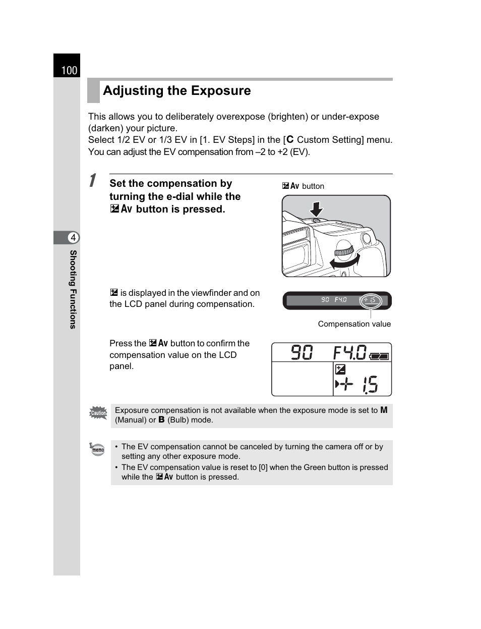 Adjusting the exposure | Pentax K200D User Manual | Page 102 / 266