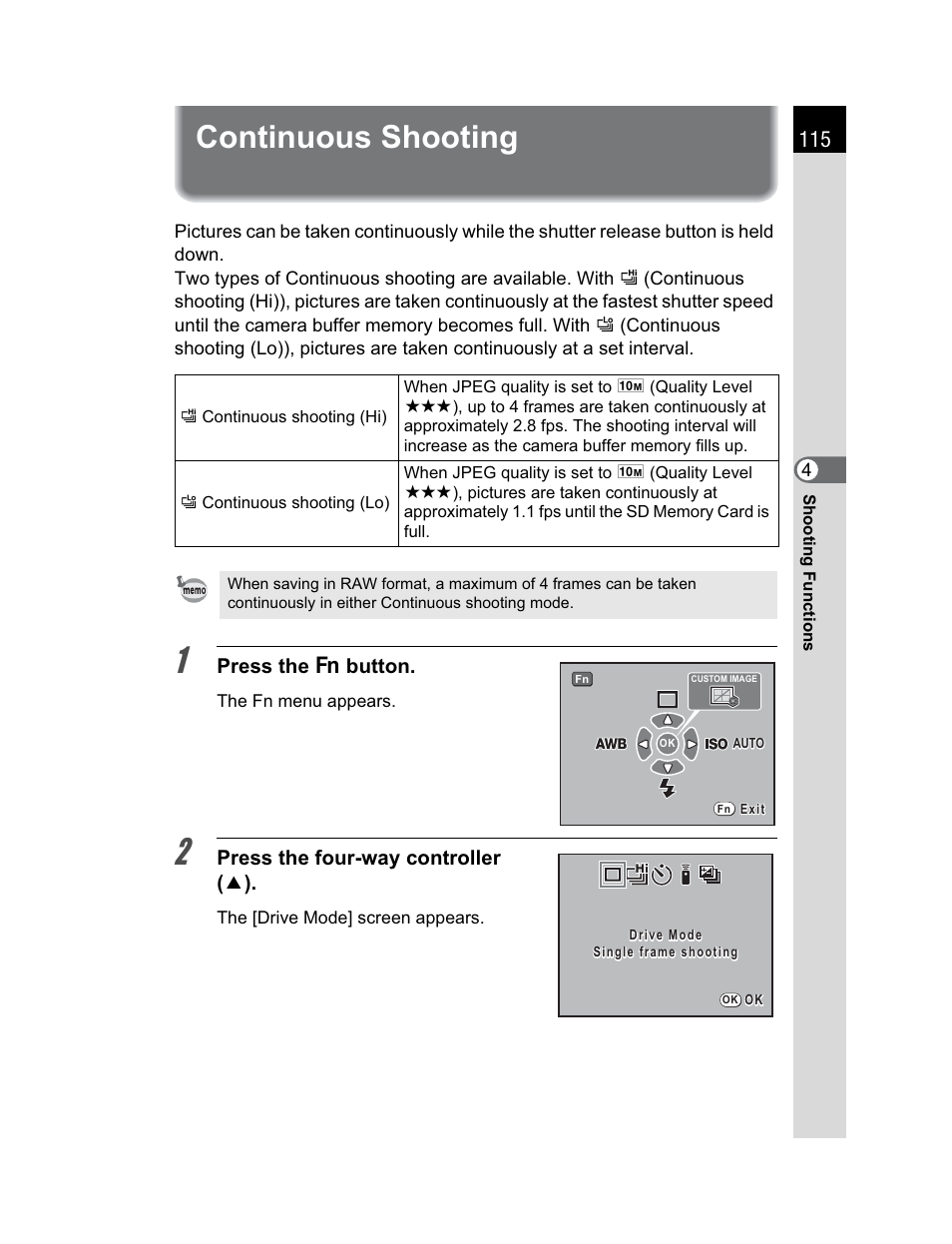 Continuous shooting | Pentax K200D User Manual | Page 117 / 266