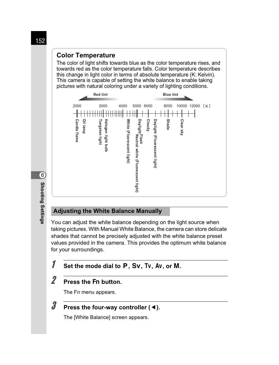 Color temperature | Pentax K200D User Manual | Page 154 / 266