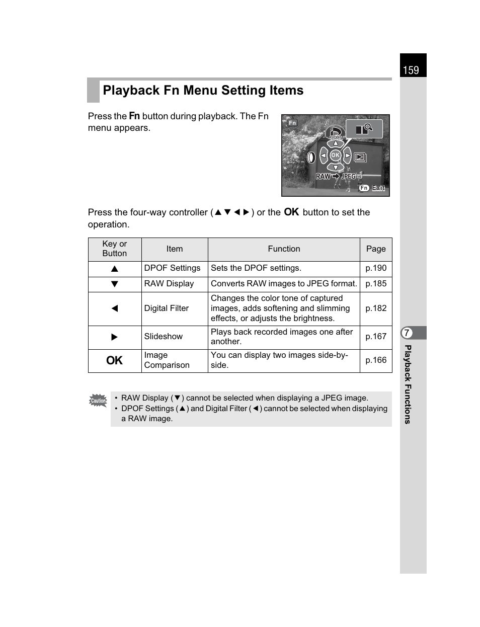 Playback fn menu setting items | Pentax K200D User Manual | Page 161 / 266