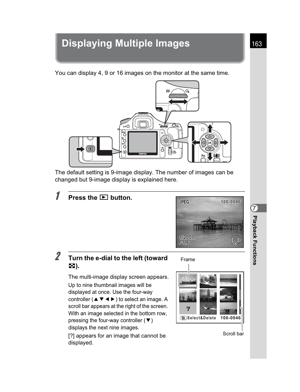 Displaying multiple images | Pentax K200D User Manual | Page 165 / 266