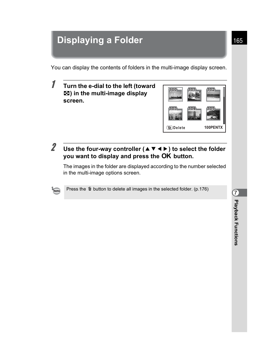 Displaying a folder | Pentax K200D User Manual | Page 167 / 266