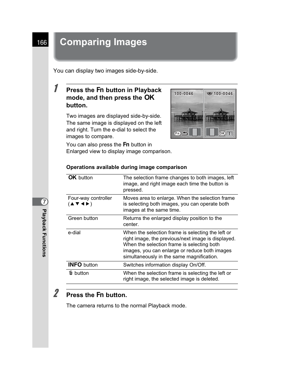 Comparing images | Pentax K200D User Manual | Page 168 / 266