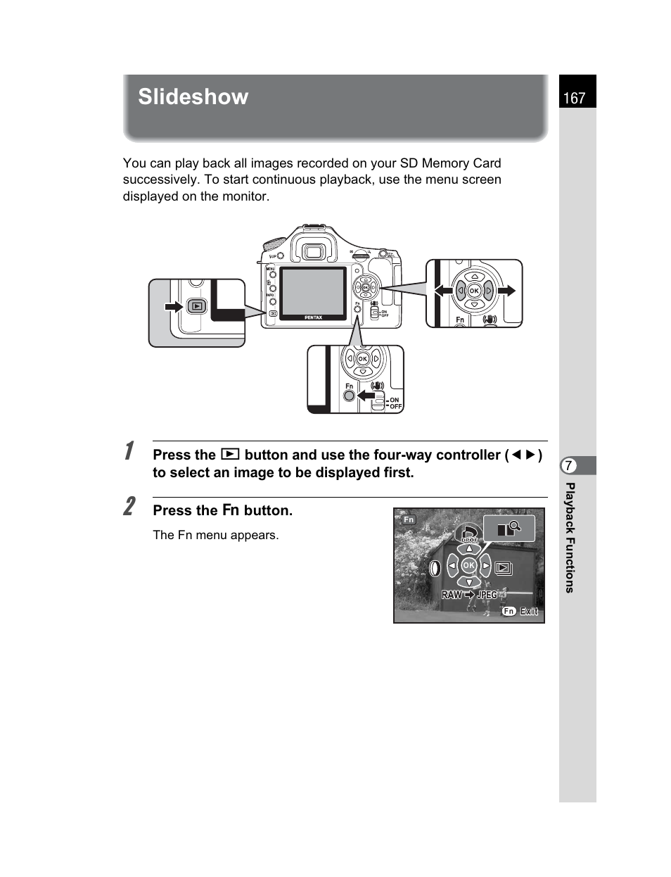 Slideshow | Pentax K200D User Manual | Page 169 / 266