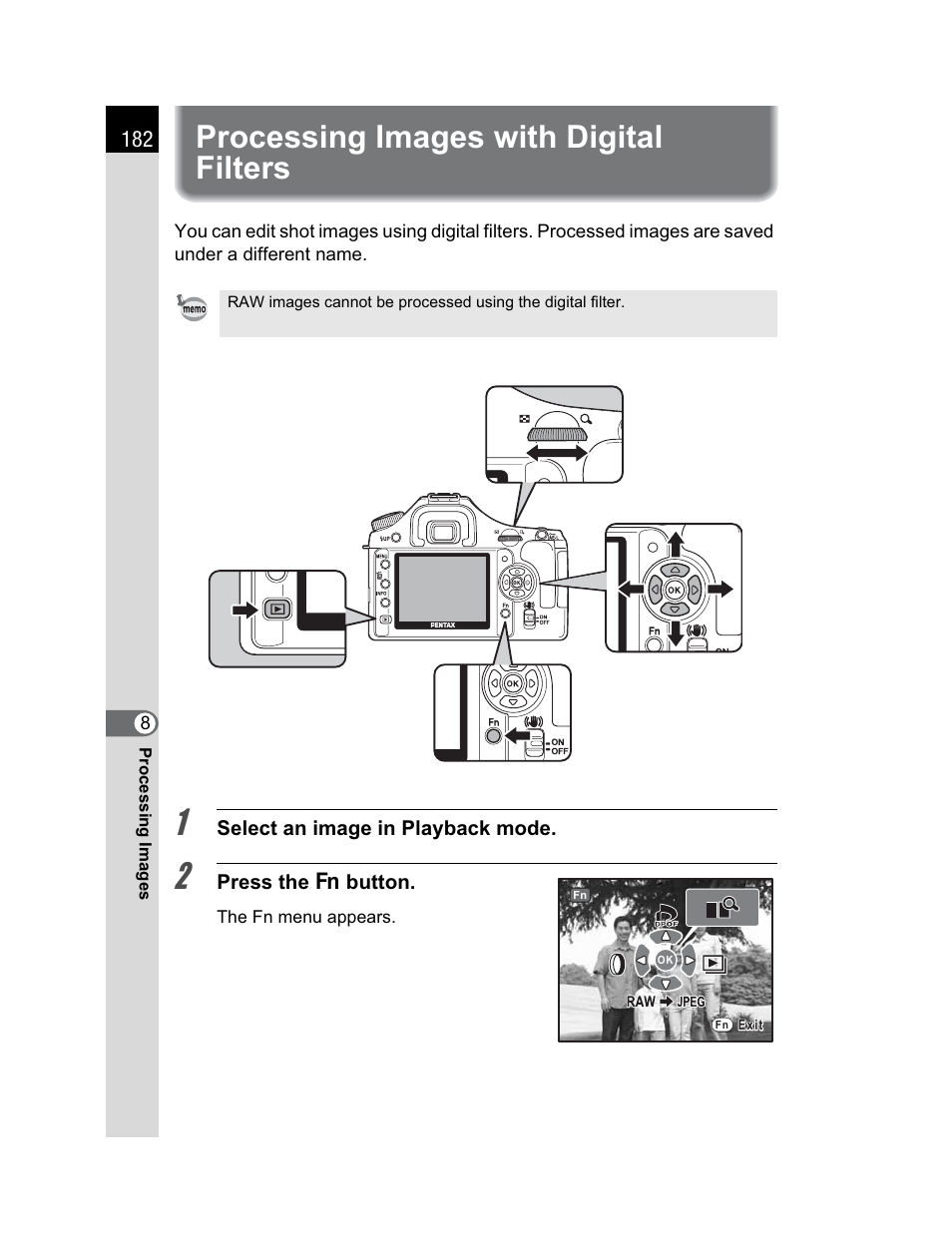 Processing images with digital filters | Pentax K200D User Manual | Page 184 / 266