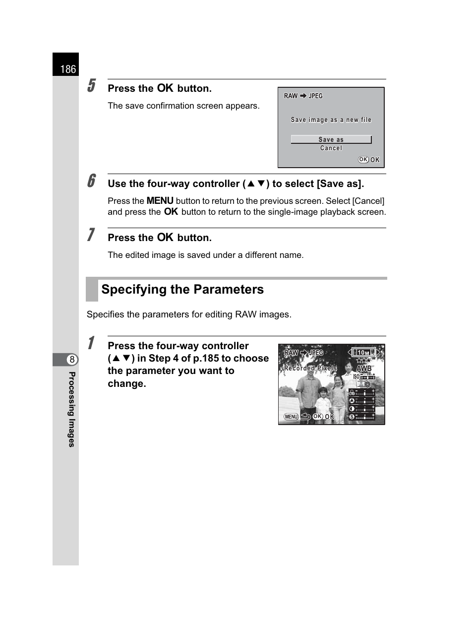 Specifying the parameters | Pentax K200D User Manual | Page 188 / 266