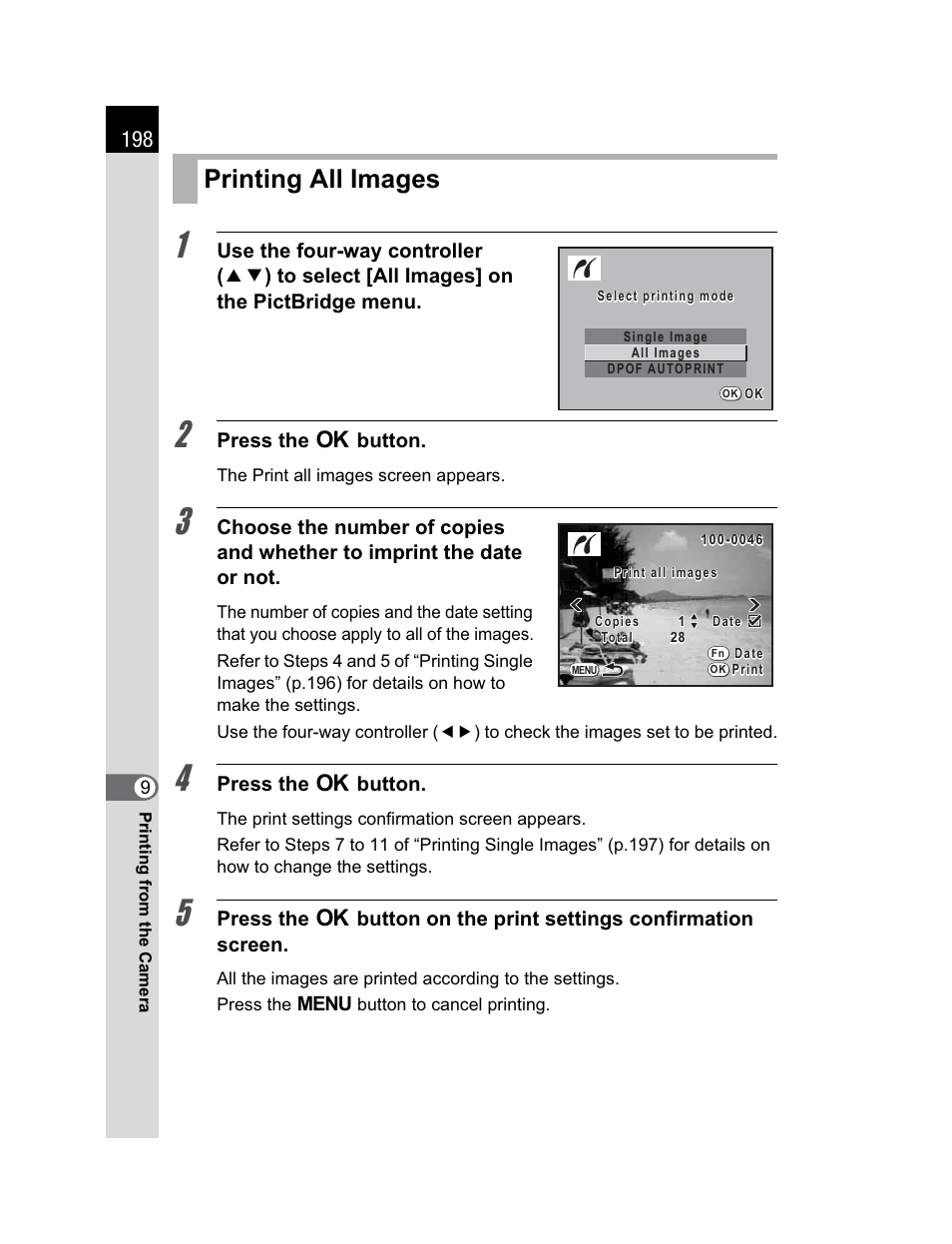 Printing all images | Pentax K200D User Manual | Page 200 / 266