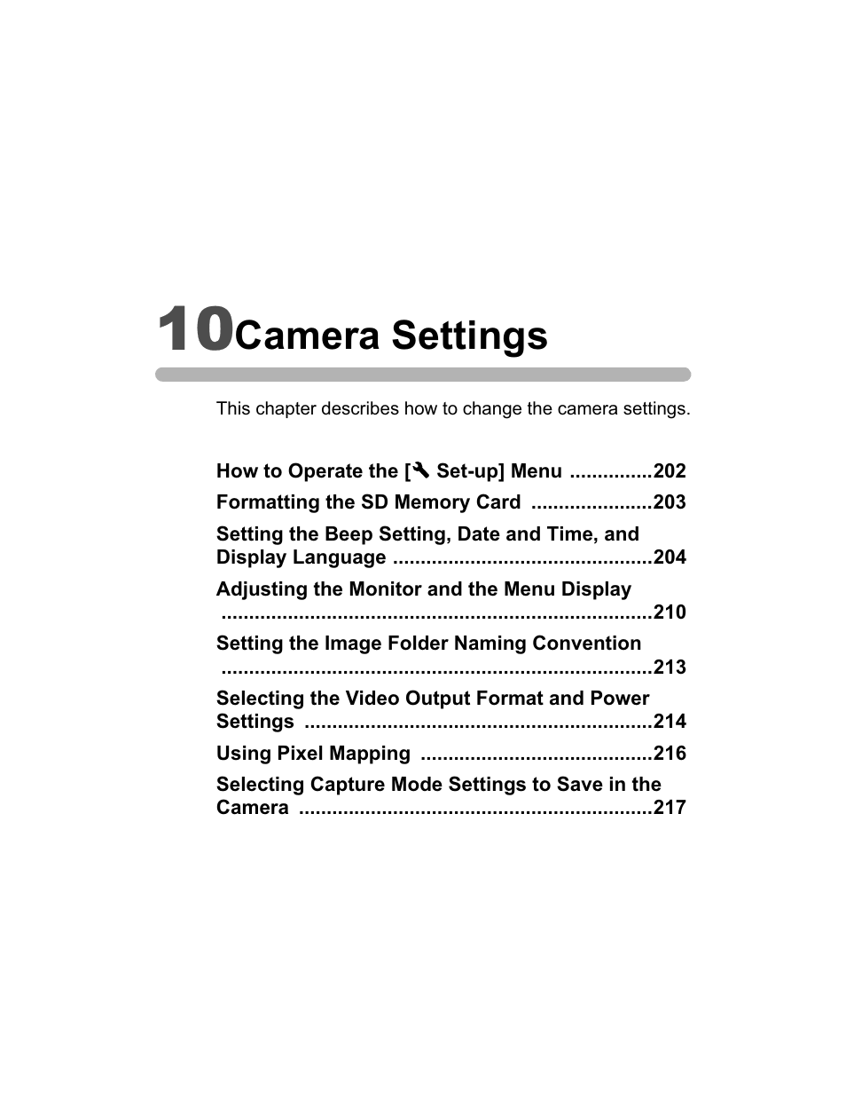 Camera settings | Pentax K200D User Manual | Page 203 / 266