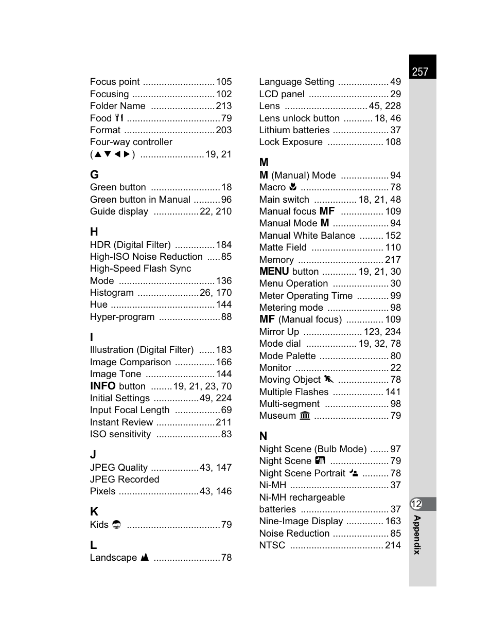 Pentax K200D User Manual | Page 259 / 266