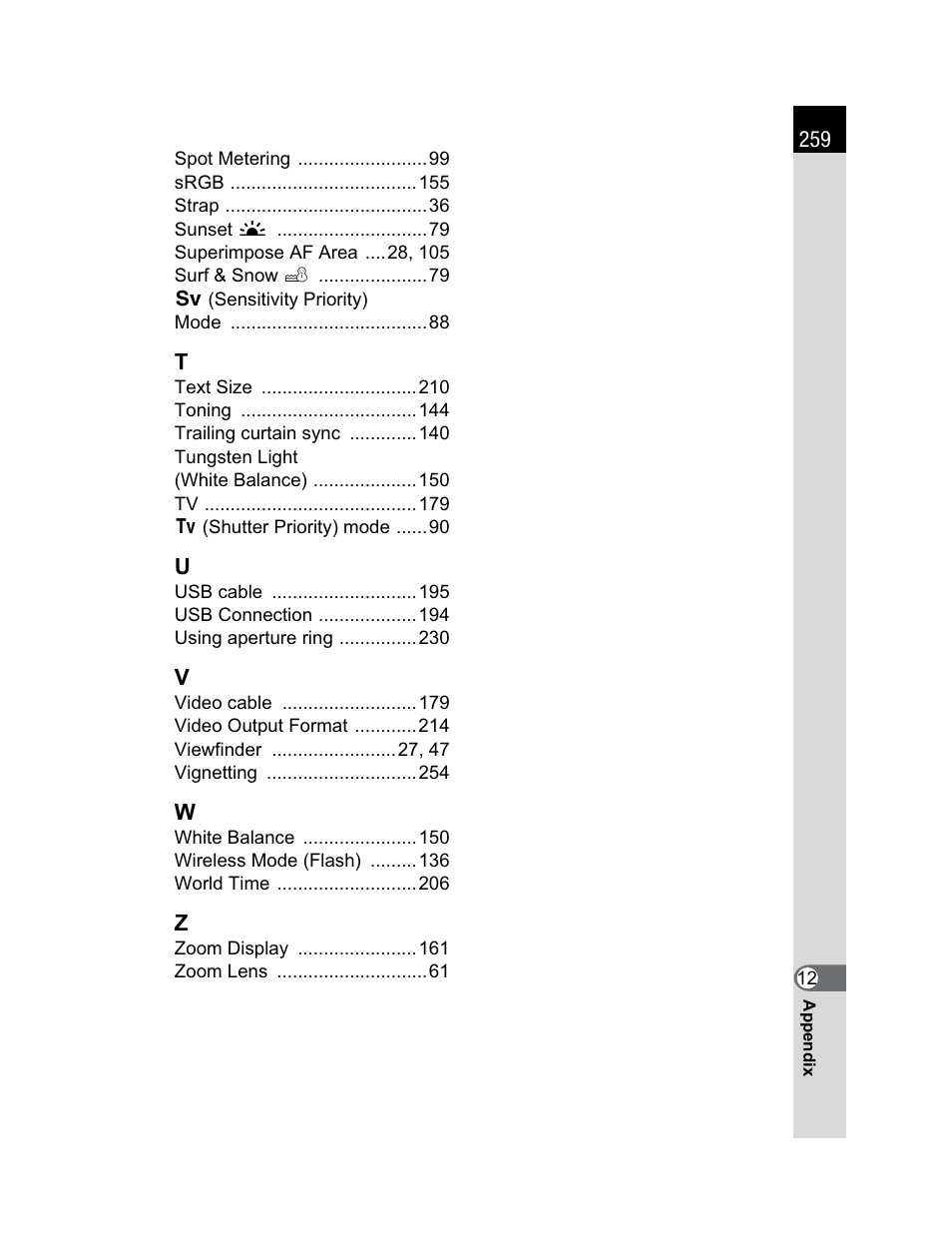 Pentax K200D User Manual | Page 261 / 266