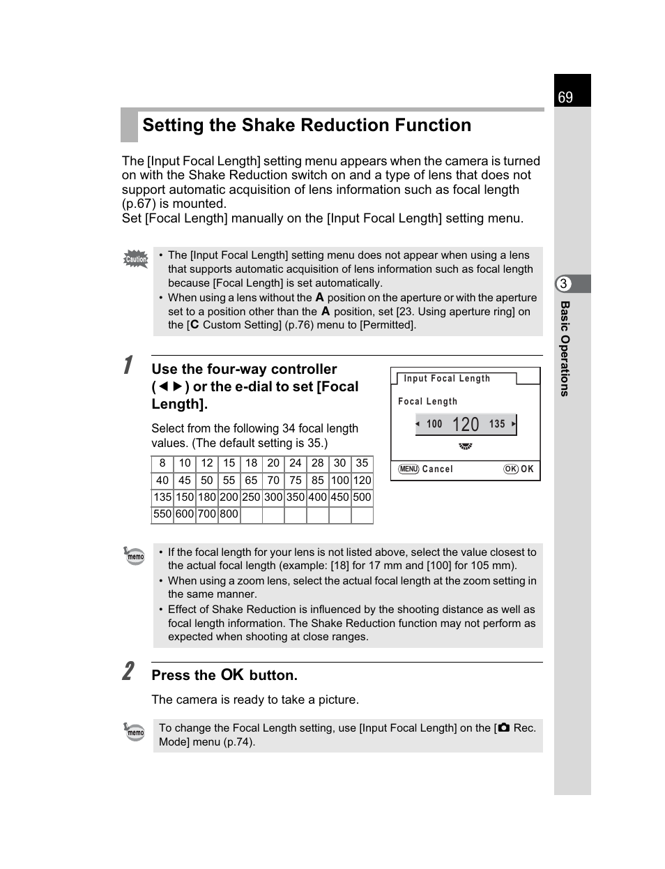 Setting the shake reduction function | Pentax K200D User Manual | Page 71 / 266