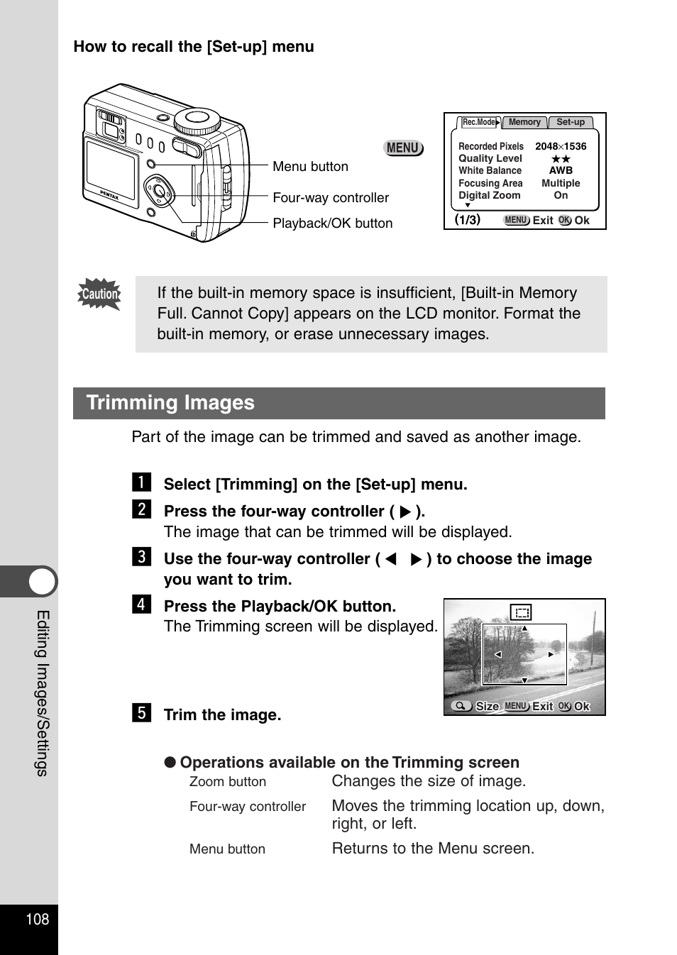 Trimming images | Pentax Optio 330RS User Manual | Page 110 / 138