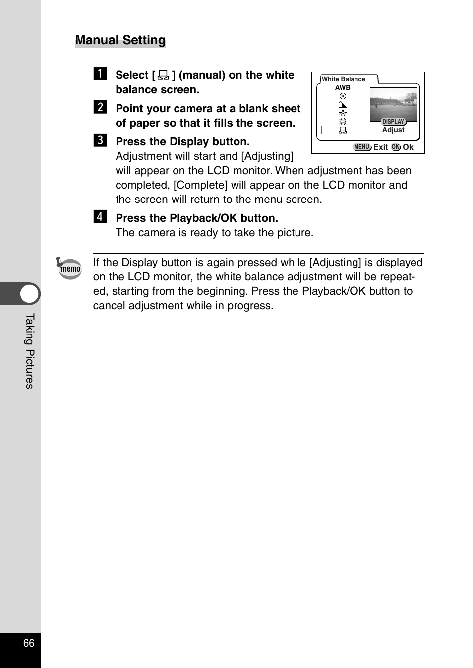 Manual setting | Pentax Optio 330RS User Manual | Page 68 / 138