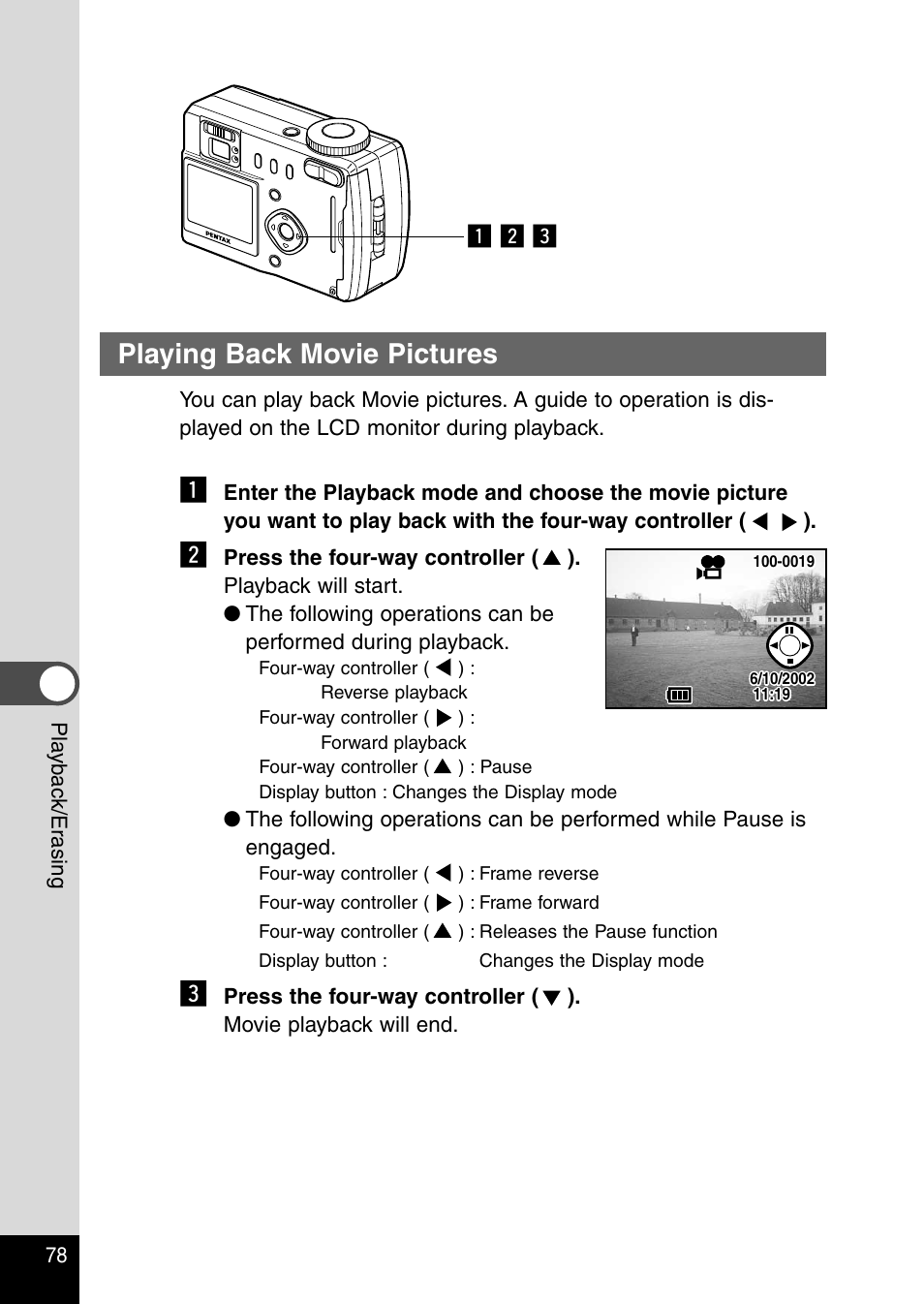 Playing back movie pictures, Z x c | Pentax Optio 330RS User Manual | Page 80 / 138