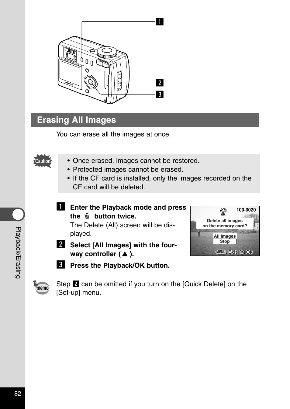 Erasing all images, Cx z | Pentax Optio 330RS User Manual | Page 84 / 138