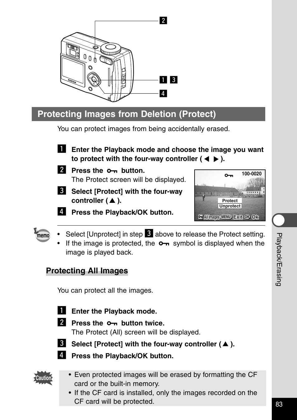Protecting images from deletion (protect) | Pentax Optio 330RS User Manual | Page 85 / 138