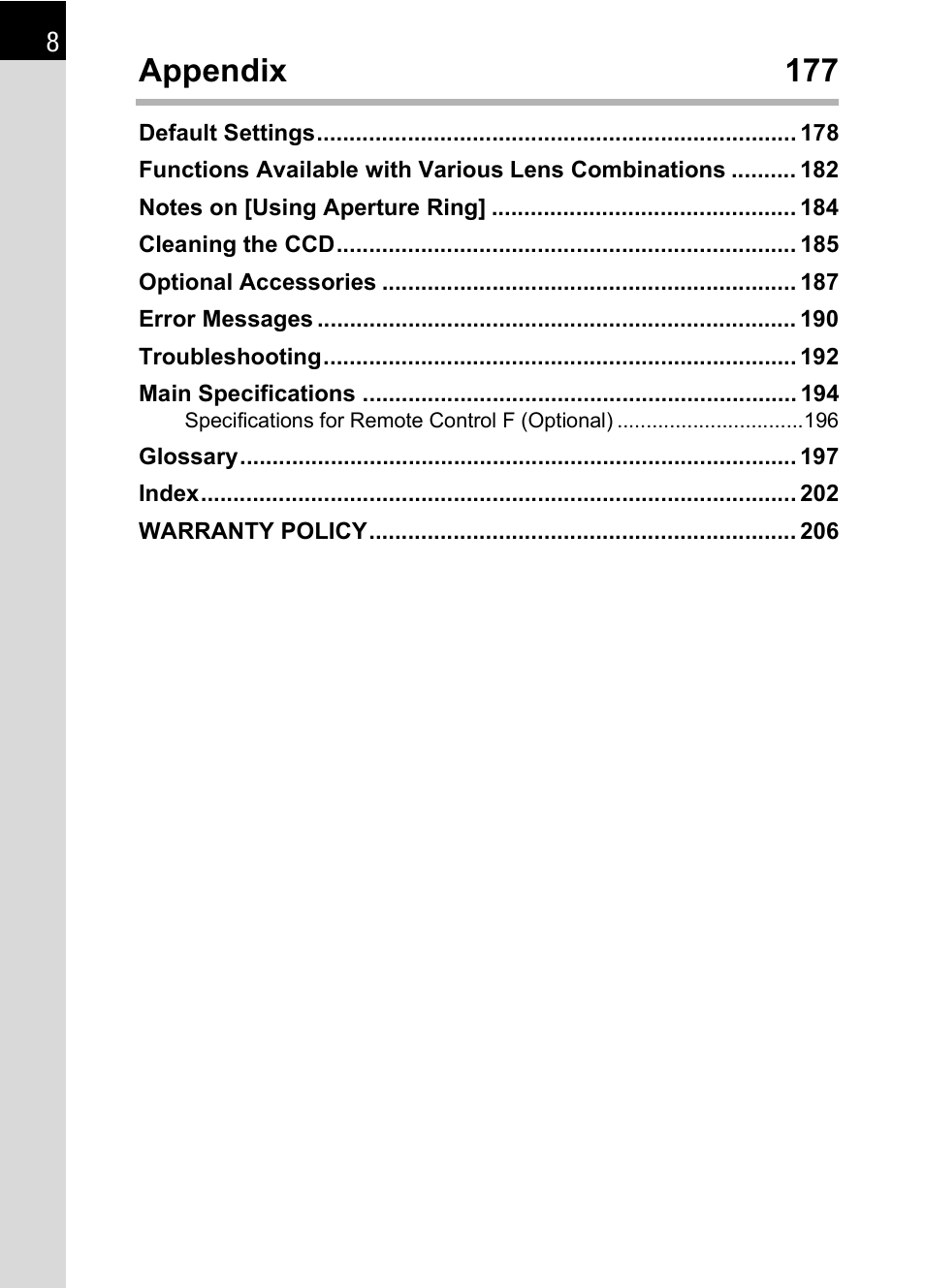 Appendix 177 | Pentax * istDL2 User Manual | Page 10 / 215