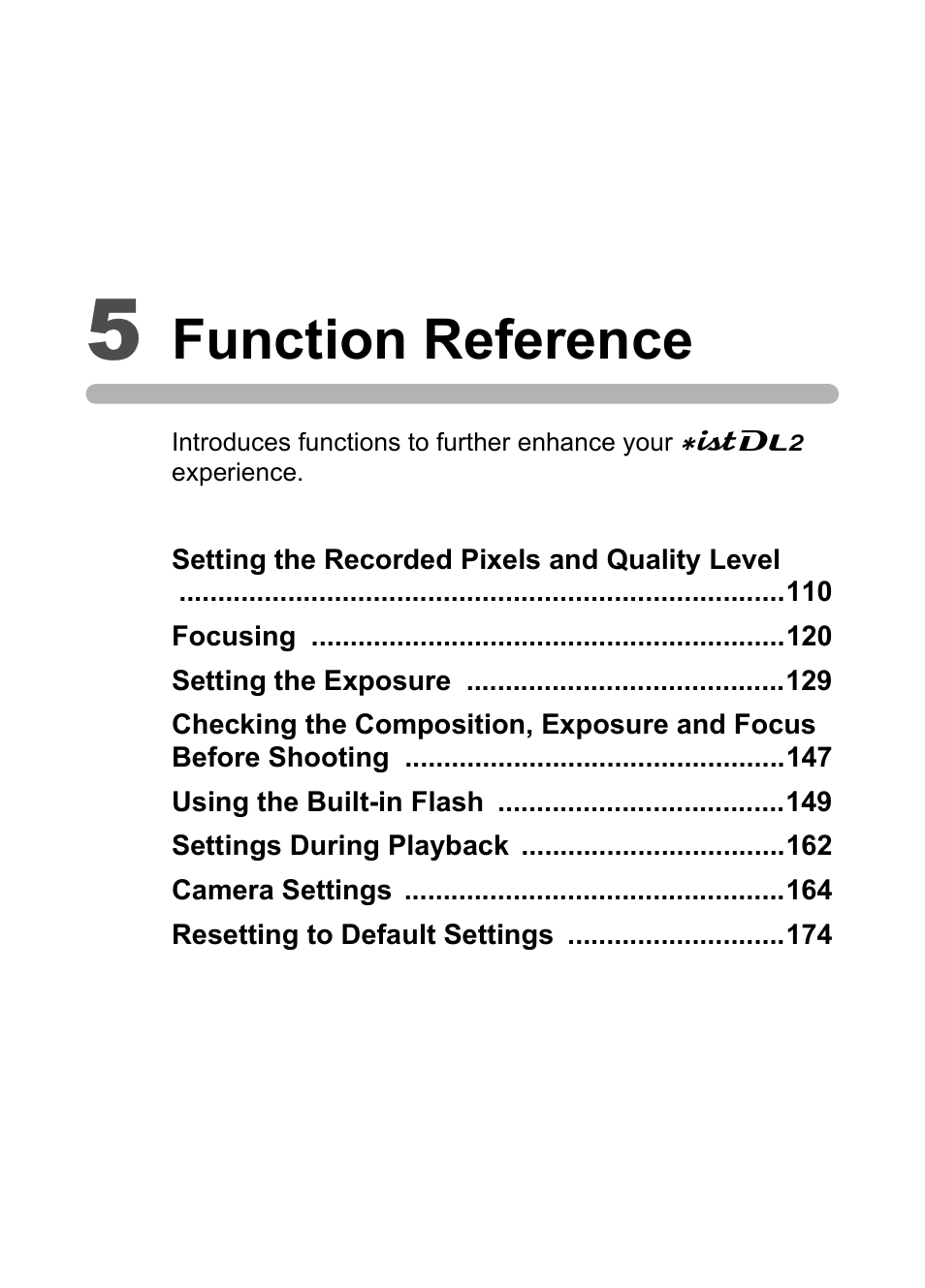 5 function reference, Function reference | Pentax * istDL2 User Manual | Page 111 / 215