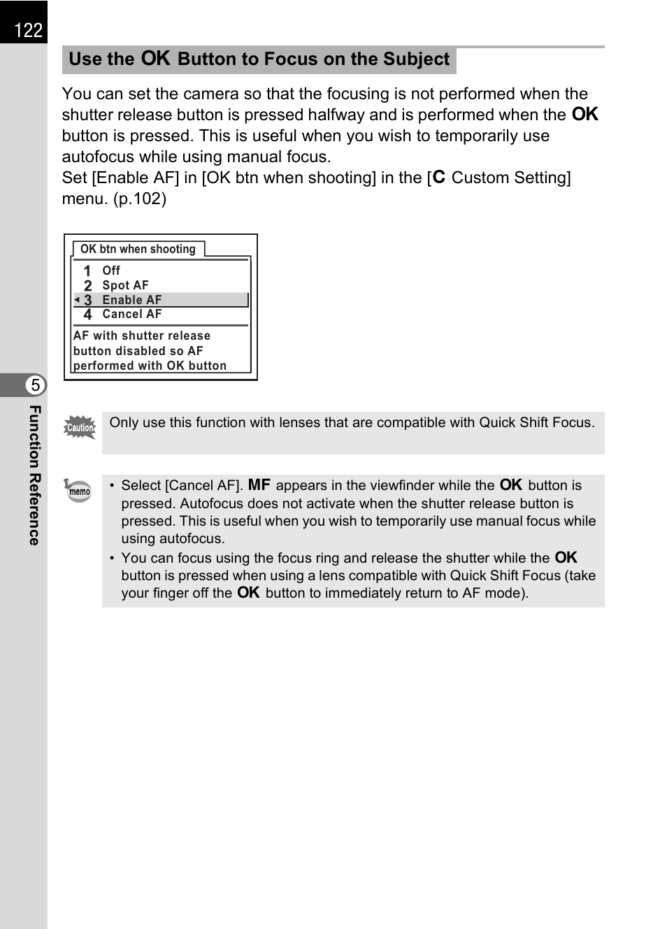 P.122, Use the 4 button to focus on the subject | Pentax * istDL2 User Manual | Page 124 / 215