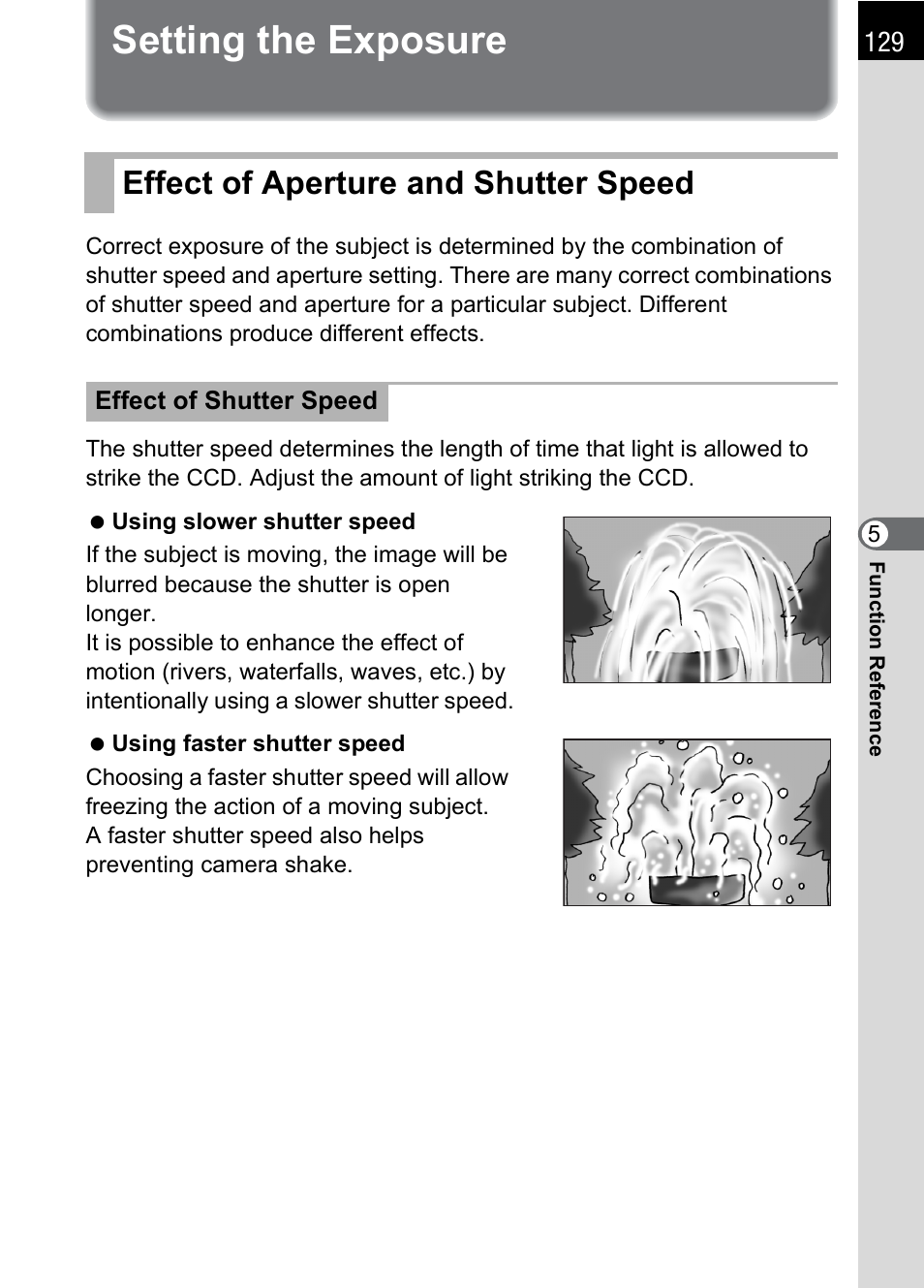 Setting the exposure, Effect of aperture and shutter speed | Pentax * istDL2 User Manual | Page 131 / 215