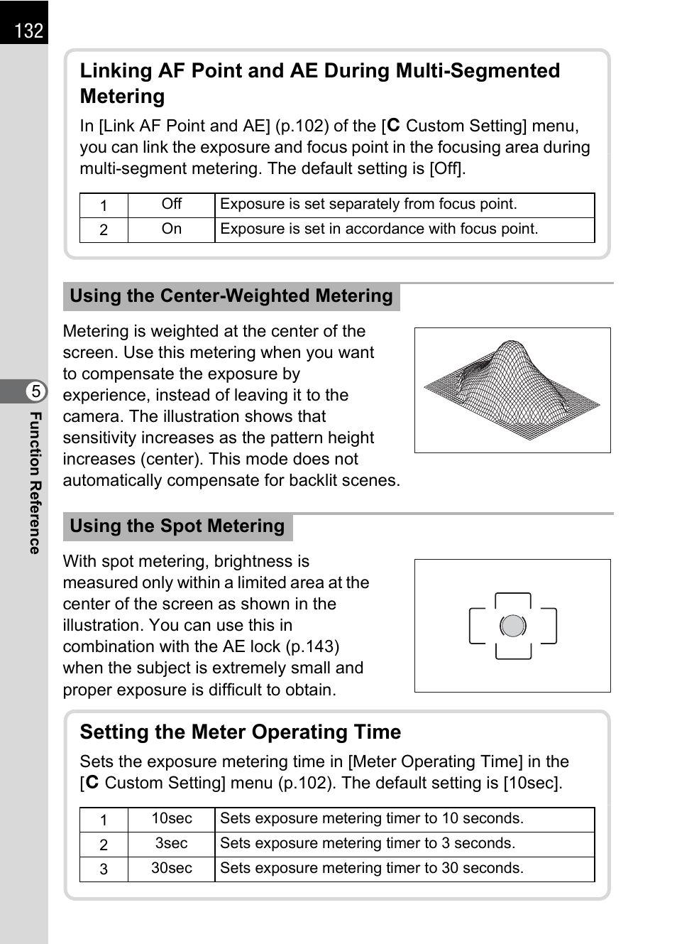 P.132, Setting the meter operating time | Pentax * istDL2 User Manual | Page 134 / 215