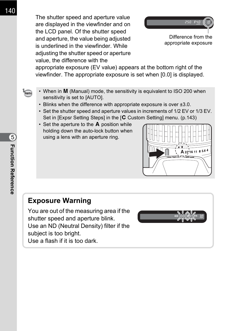 Exposure warning | Pentax * istDL2 User Manual | Page 142 / 215