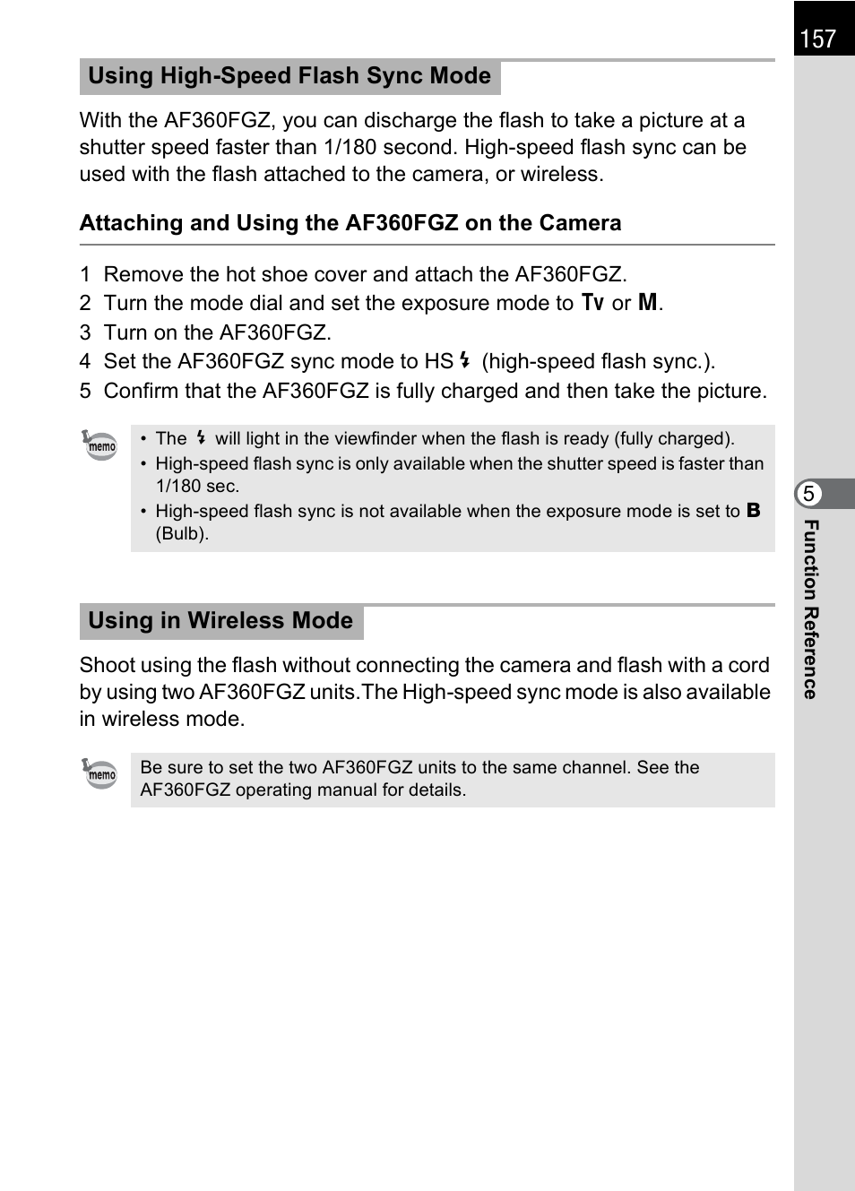 Using high-speed flash sync mode, Using in wireless mode | Pentax * istDL2 User Manual | Page 159 / 215