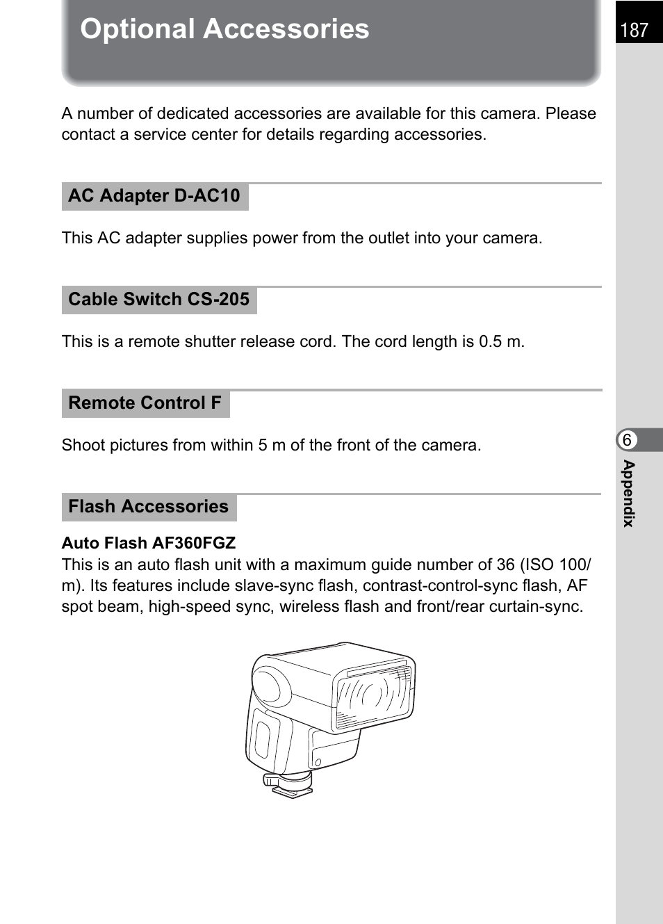 Optional accessories | Pentax * istDL2 User Manual | Page 189 / 215