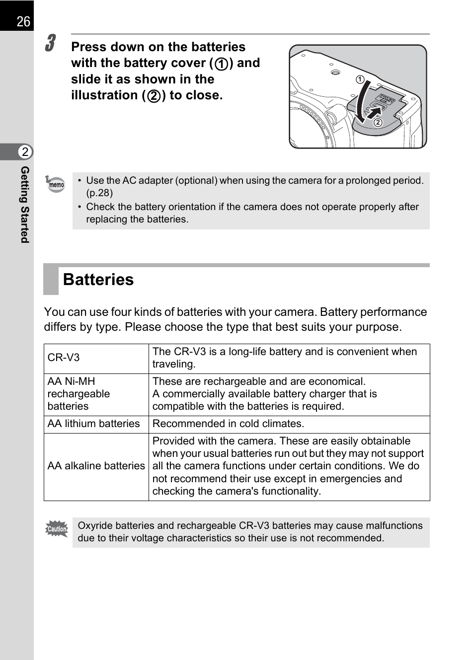 Batteries, Batteries” (p.26) | Pentax * istDL2 User Manual | Page 28 / 215