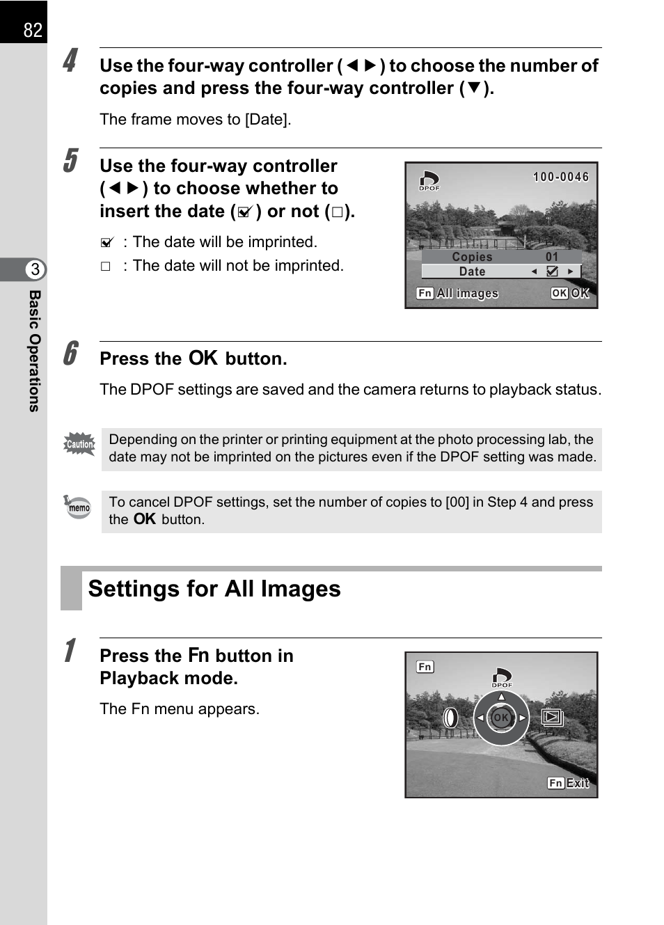 Settings for all images, Press the 4 button, Press the { button in playback mode | Pentax * istDL2 User Manual | Page 84 / 215
