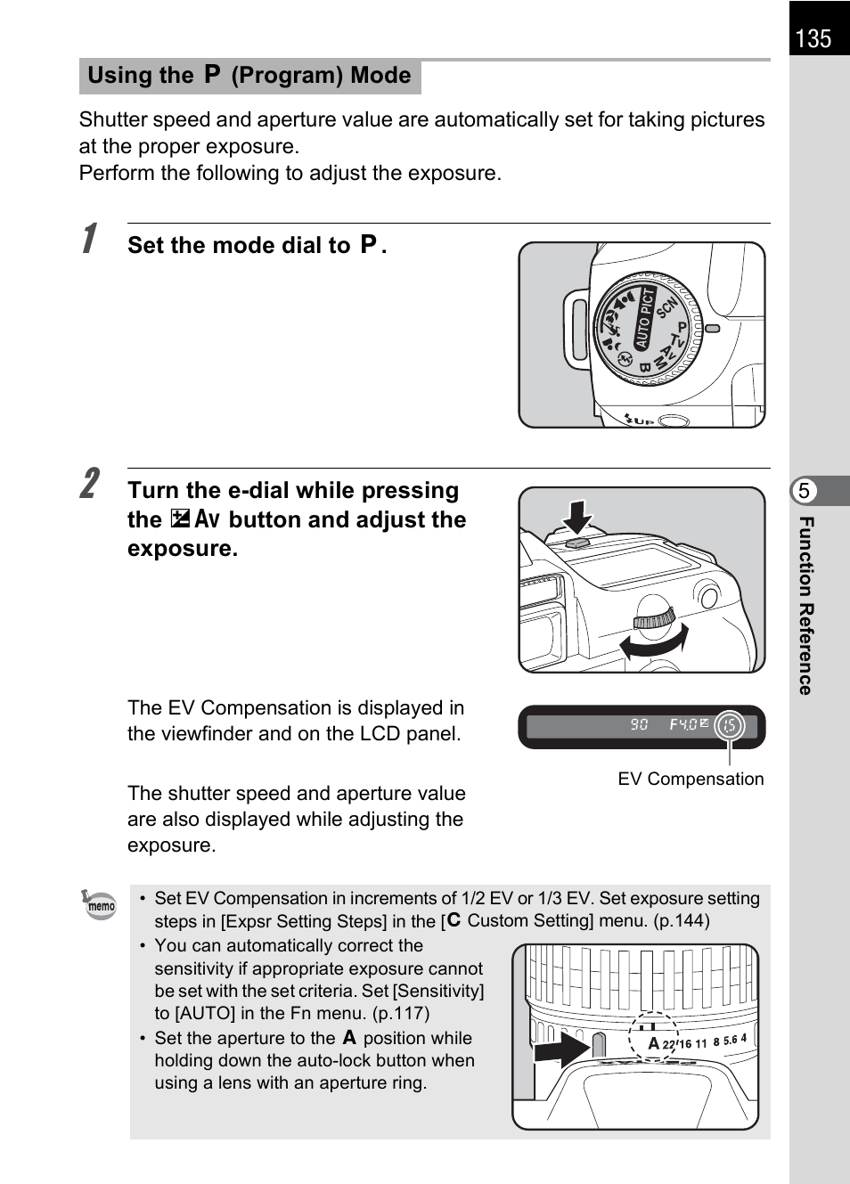 P.135), P.135 | Pentax K110D User Manual | Page 137 / 216